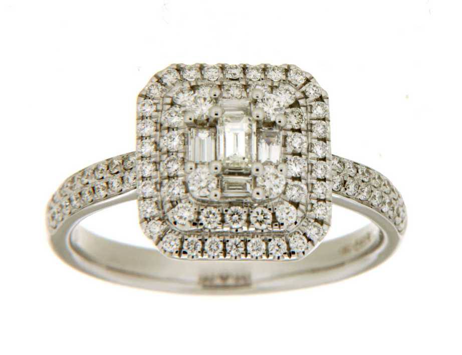 Giorgio Visconti Anello in oro bianco 18 kt con doppio contorno di diamanti naturali e centro baguette - ABX16952