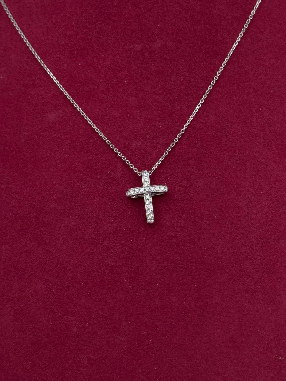 GIROCOLLO GIORGIO VISCONTI CON PENDENTE CROCE IN ORO BIANCO 18KT E DIAMANTI, 0,13ct - GBX36691