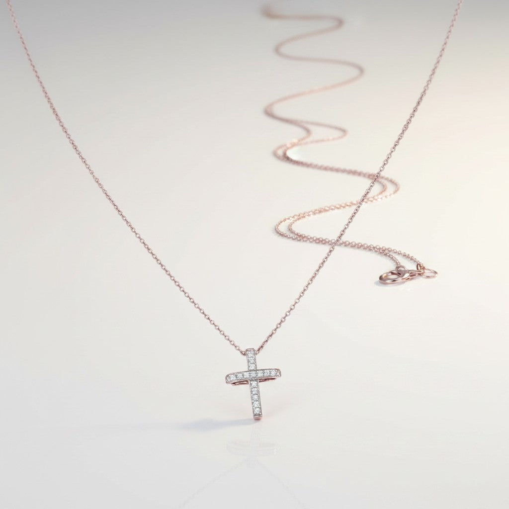 GIROCOLLO GIORGIO VISCONTI CON PENDENTE CROCE IN ORO BIANCO 18KT E DIAMANTI, 0,13ct - GBX36691