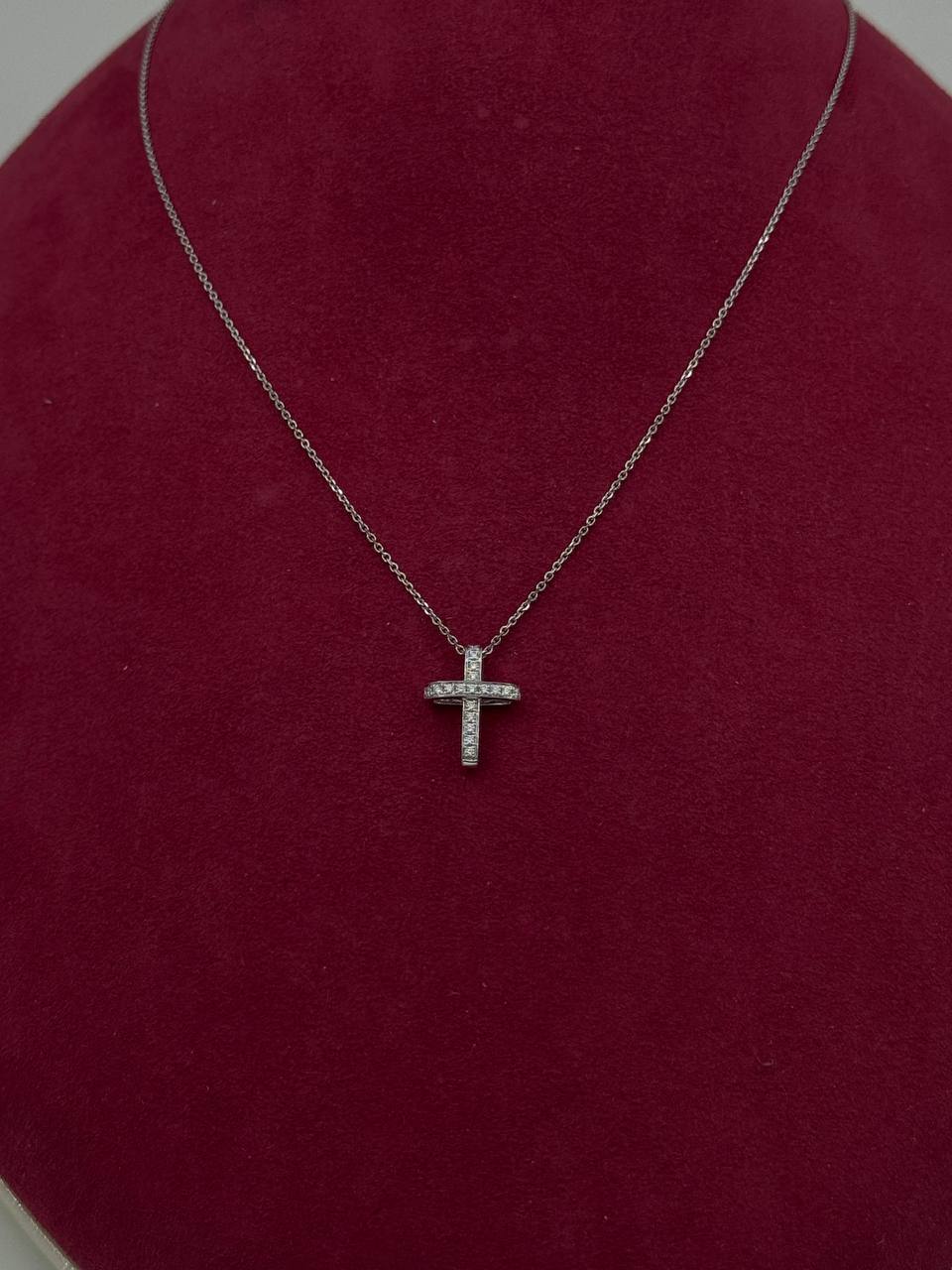 GIROCOLLO GIORGIO VISCONTI CON PENDENTE CROCE IN ORO BIANCO 18KT E DIAMANTI, 0,13ct - GBX36691