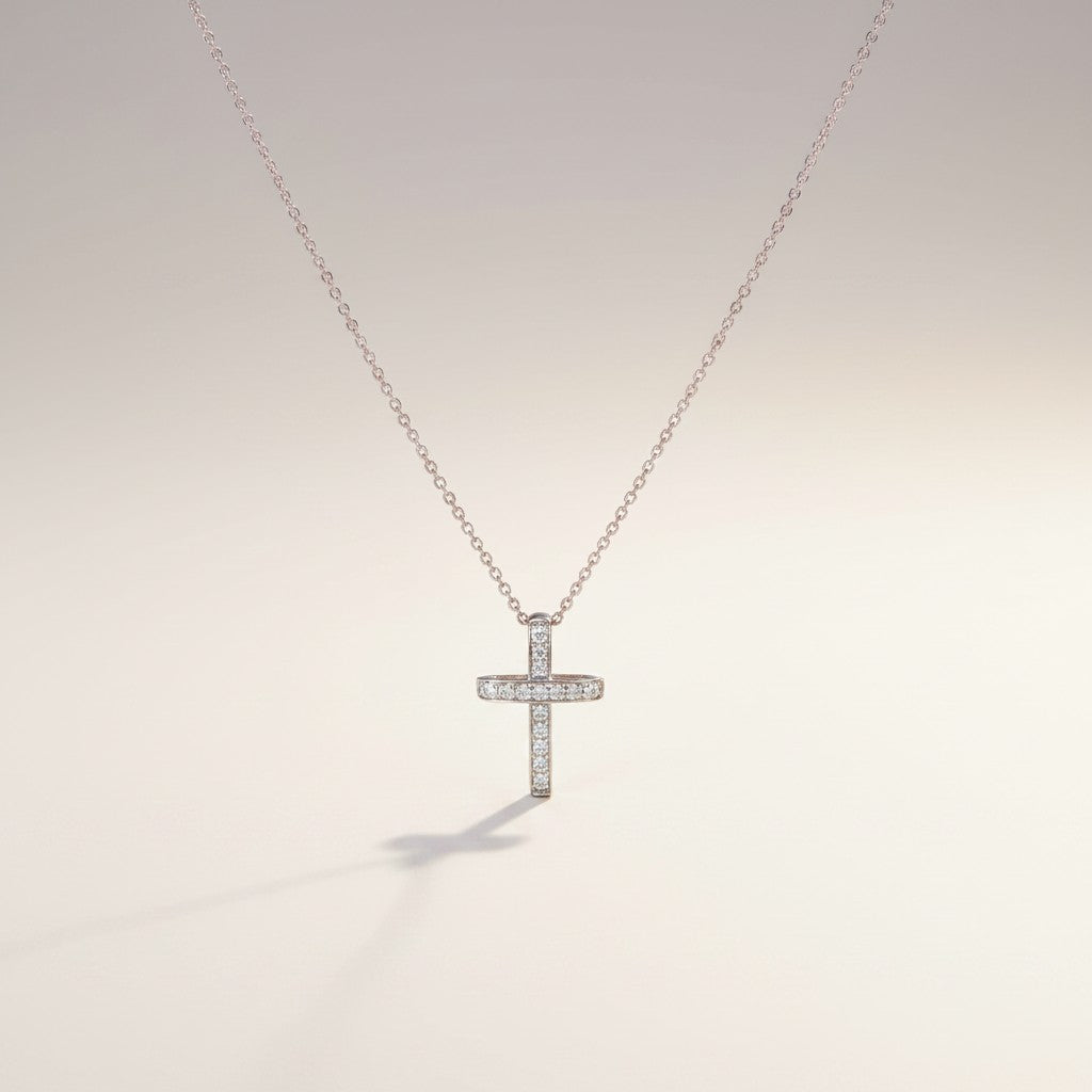 GIROCOLLO GIORGIO VISCONTI CON PENDENTE CROCE IN ORO BIANCO 18KT E DIAMANTI, 0,13ct - GBX36691