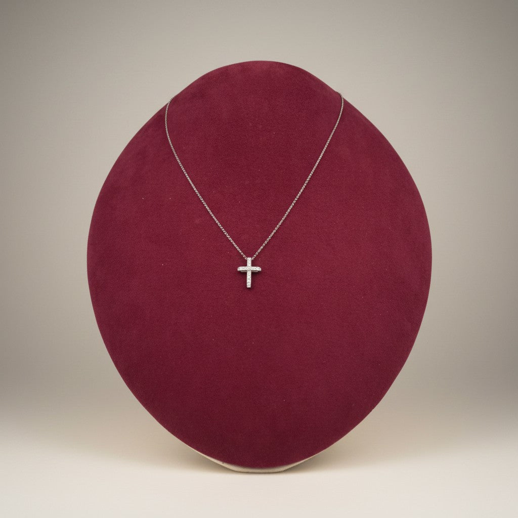 GIROCOLLO GIORGIO VISCONTI CON PENDENTE CROCE IN ORO BIANCO 18KT E DIAMANTI, 0,13ct - GBX36691