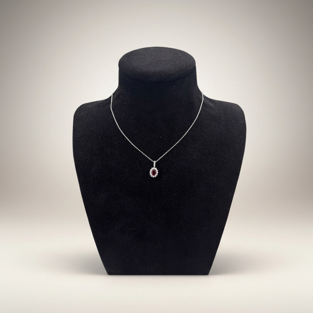 Girocollo Giorgio Visconti in oro bianco 18kt e rubino centrale, con giro di diamanti, 0.64ct di rubino - GB40452AR