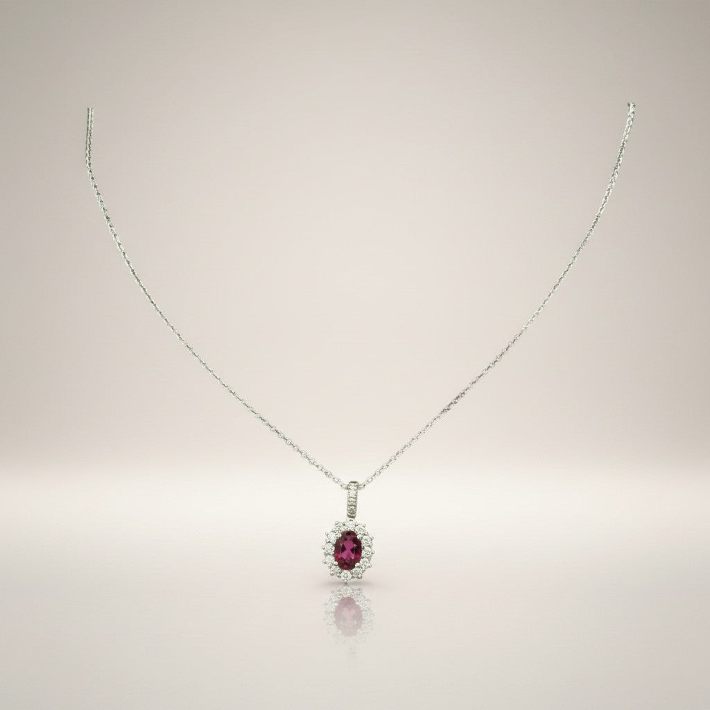 Girocollo Giorgio Visconti in oro bianco 18kt e rubino centrale, con giro di diamanti, 0.64ct di rubino - GB40452AR