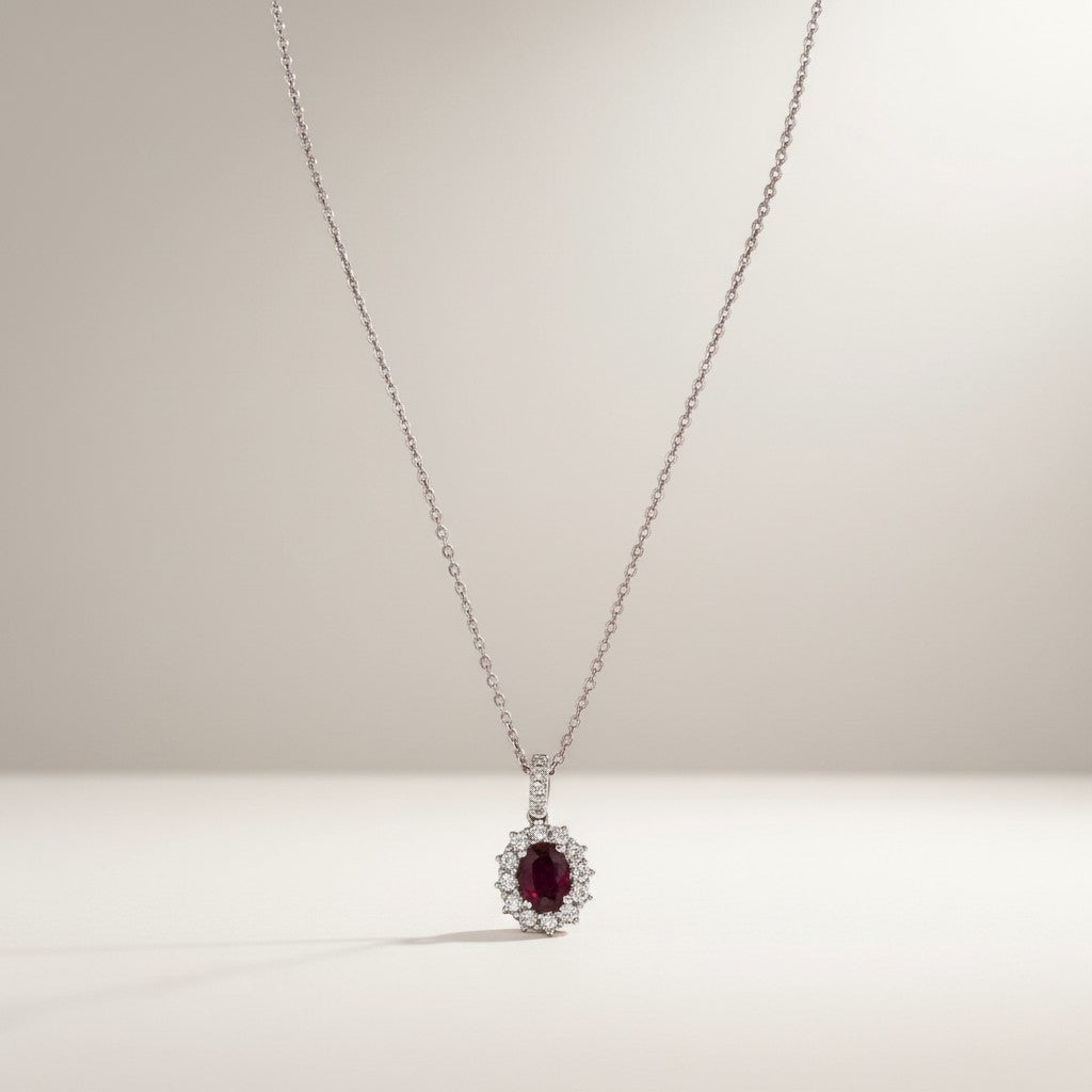 Girocollo Giorgio Visconti in oro bianco 18kt e rubino centrale, con giro di diamanti, 0.64ct di rubino - GB40452AR