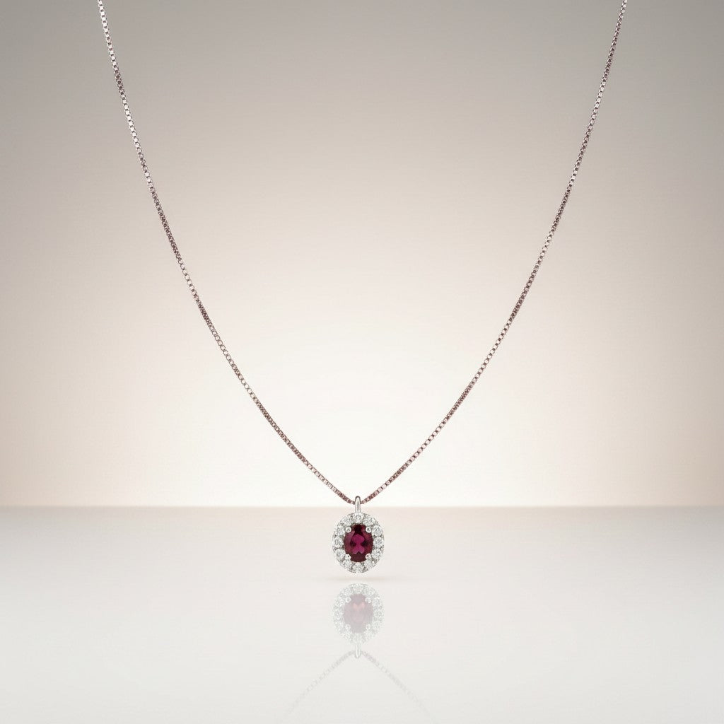 Girocollo Giorgio Visconti con rubino centrale e giro di diamanti, in oro bianco 18kt, 0.17ct di rubino - GB37760R