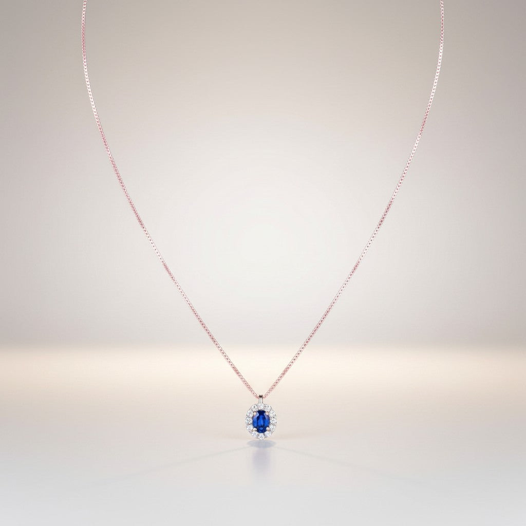 Girocollo Giorgio Visconti con Zaffiro centrale e giro di diamanti, in oro bianco 18kt, 0.21ct di zaffiro - GB37760Z