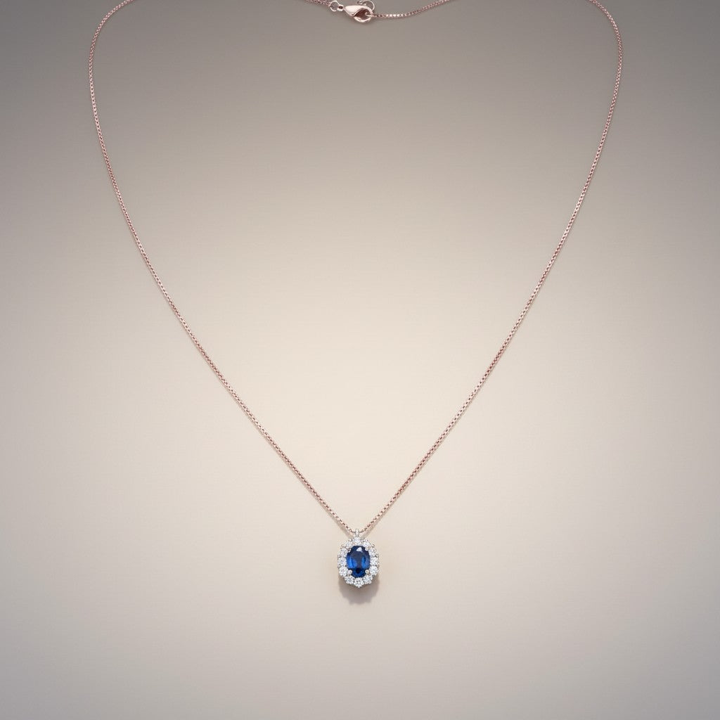Girocollo Giorgio Visconti con Zaffiro centrale e giro di diamanti, in oro bianco 18kt, 0.21ct di zaffiro - GB37760Z