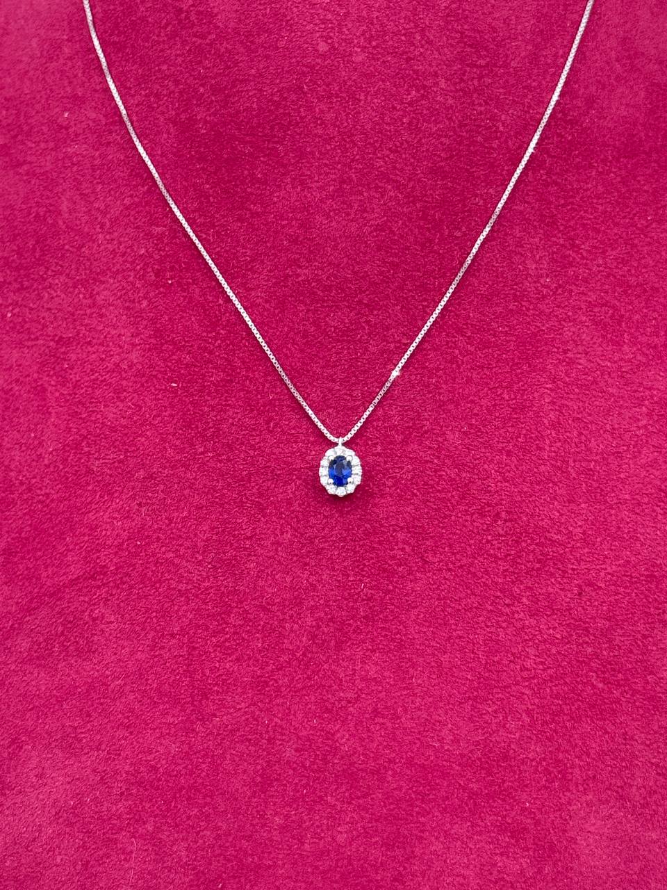 Girocollo Giorgio Visconti con Zaffiro centrale e giro di diamanti, in oro bianco 18kt, 0.21ct di zaffiro - GB37760Z