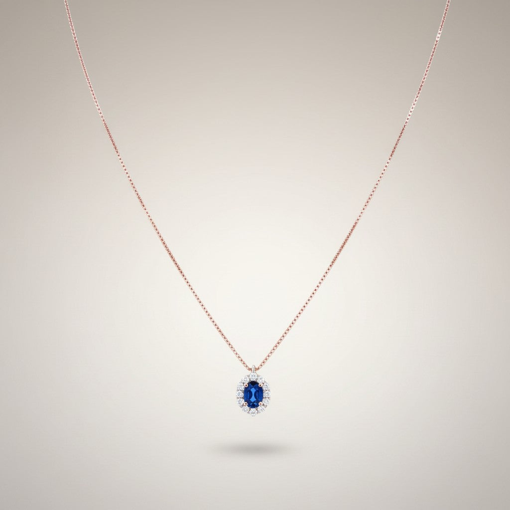 Girocollo Giorgio Visconti con Zaffiro centrale e giro di diamanti, in oro bianco 18kt, 0.21ct di zaffiro - GB37760Z