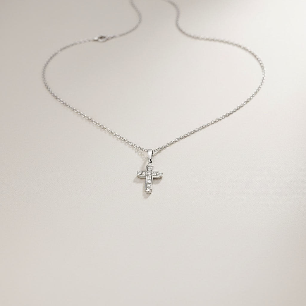 Collana Zancan con croce da uomo in oro bianco 18kt e diamanti, 0.25ct - EC913B