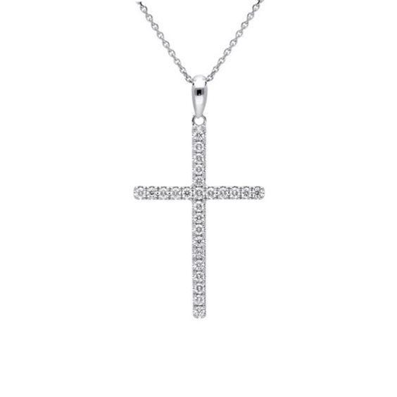 Girocollo croce in oro bianco e diamanti, 0.47ct - GBX33460