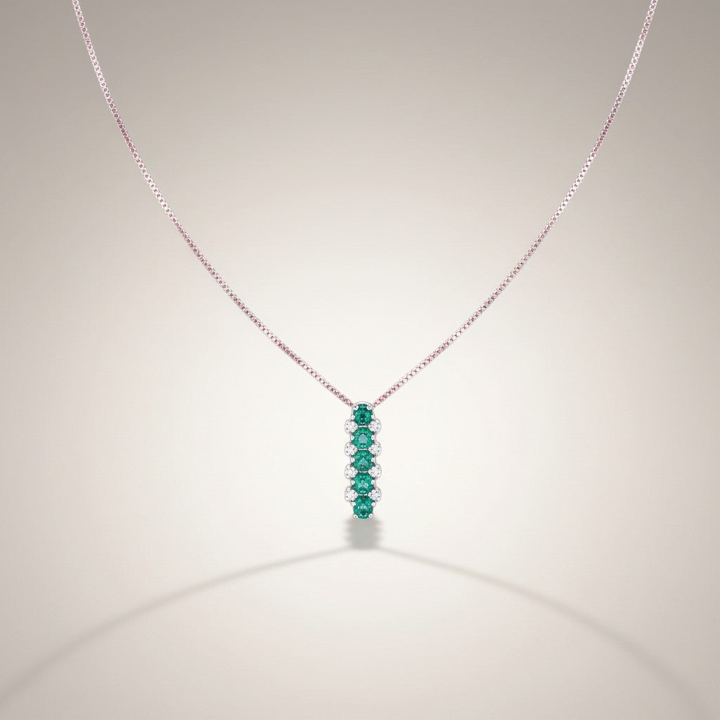 Collana Miluna in oro bianco 18kt, diamanti e 5 smeraldi - CLD5397