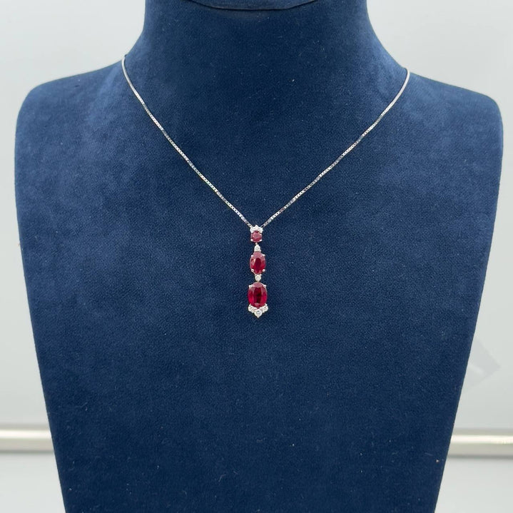 Collana trilogy Miluna in oro bianco 18kt, diamanti e rubini - CLD5366