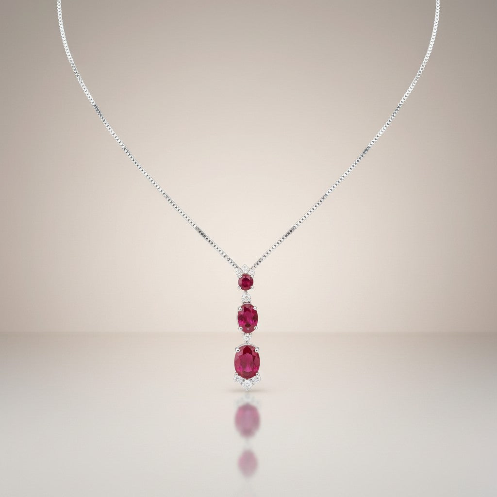 Collana trilogy Miluna in oro bianco 18kt, diamanti e rubini - CLD5366