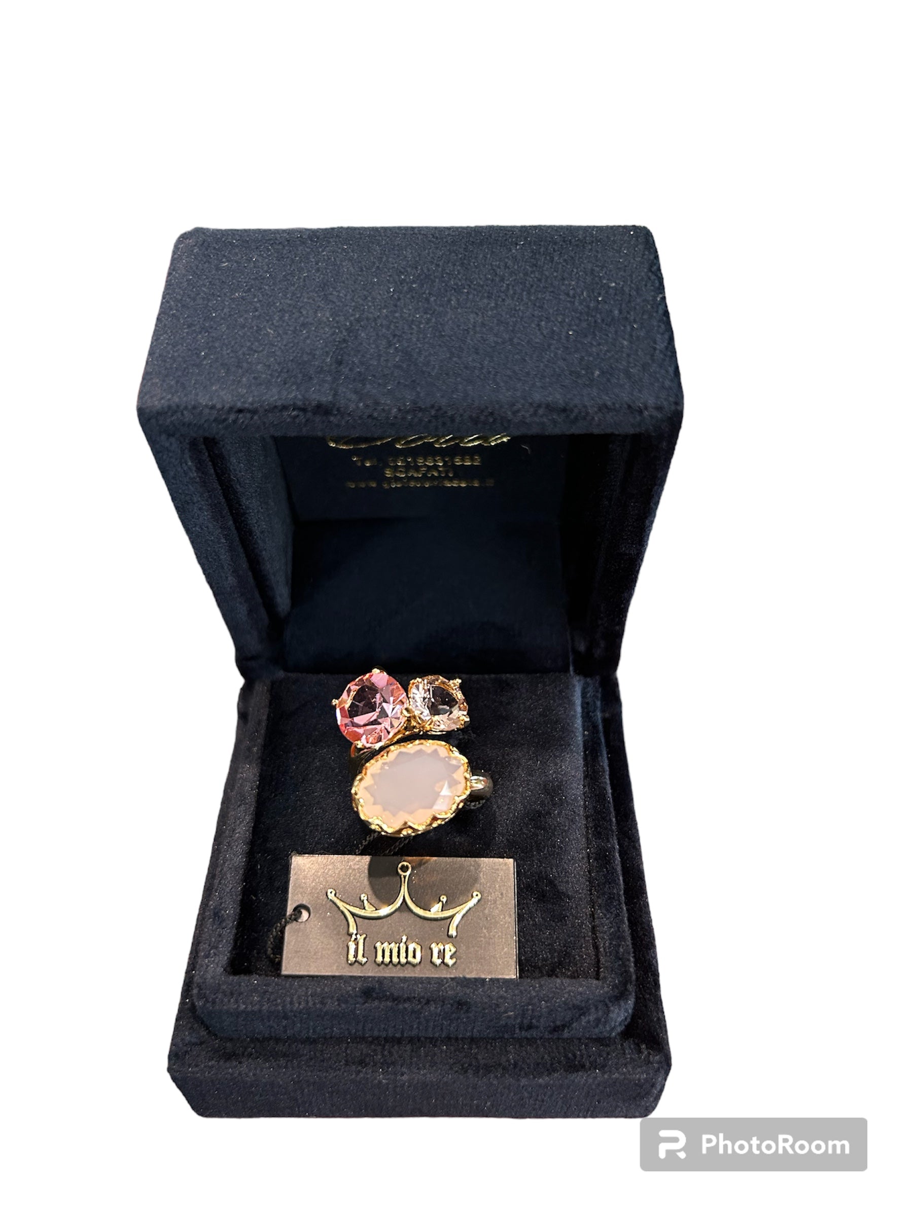 IL Mio Re - Medium ring with pink stones in gilded bronze - ILMIORE AN 073R