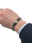 Bracciale Baraka' Collezione "Kabala" in ceramica nera, acciaio, dettagli oro rosa 18kt e  diamante centrale - BR214203
