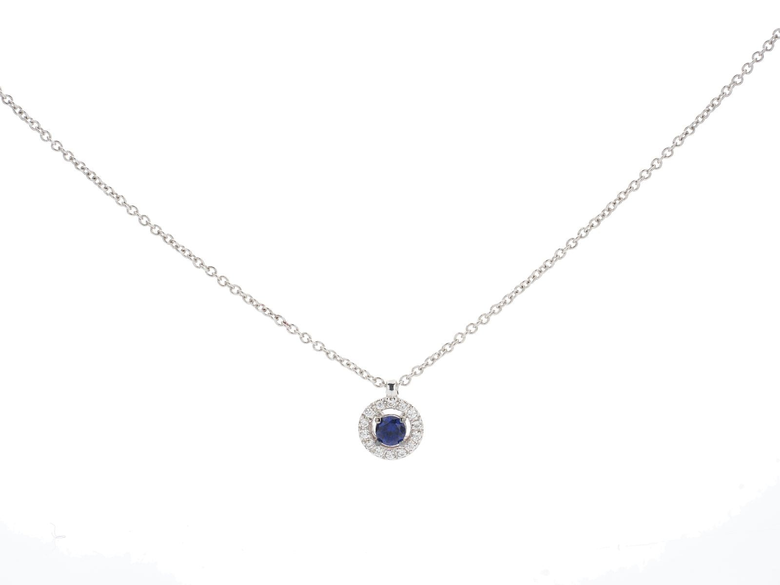 Weißgold-Halskette, Diamant- und Saphirring, 0,17 ct Saphire – 092C01ZW