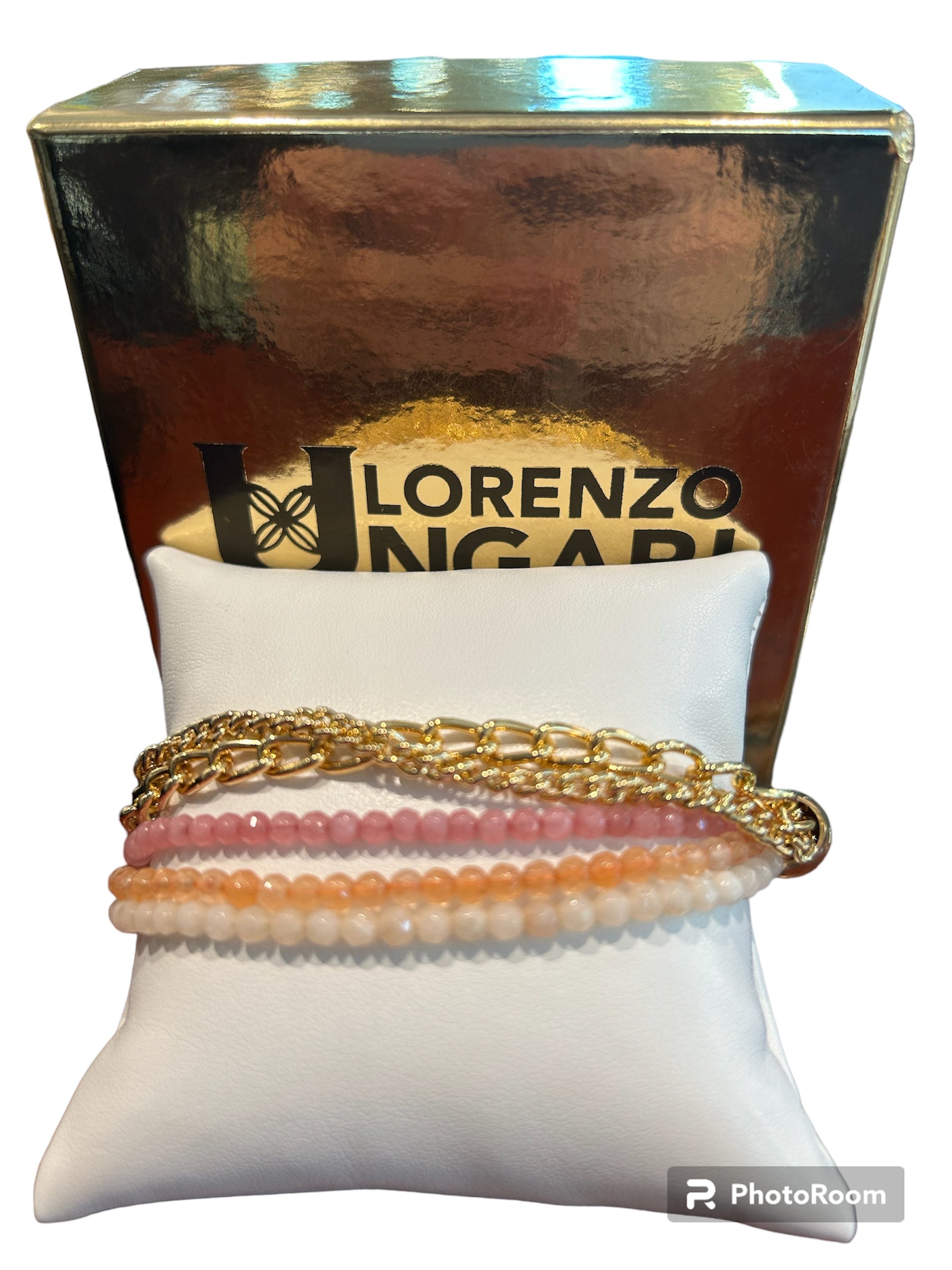 Lace-type bracelet with gilded bronze chain and multicolored quartz spinels - CAPRI BR 005