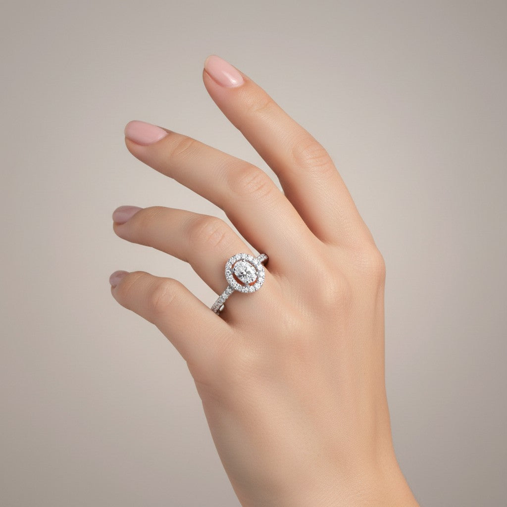 Anello Buonocore in oro bianco 18 kt taglio ovale con diamanti bianchi, 0.46ct di diamanti - 655A01DW