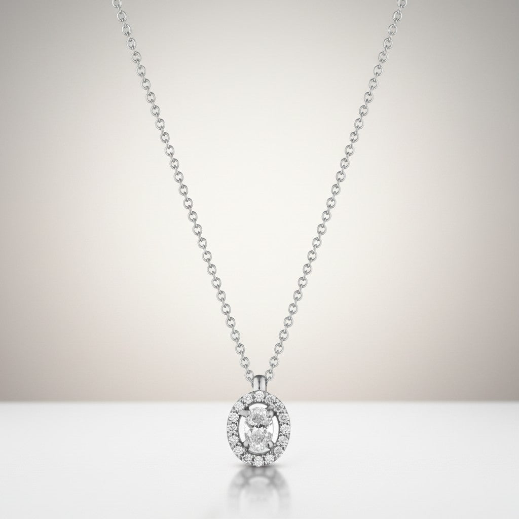 Collana Buonocore oro bianco 18 kt taglio ovale con diamanti bianchi, 0.31ct - 655C01DW