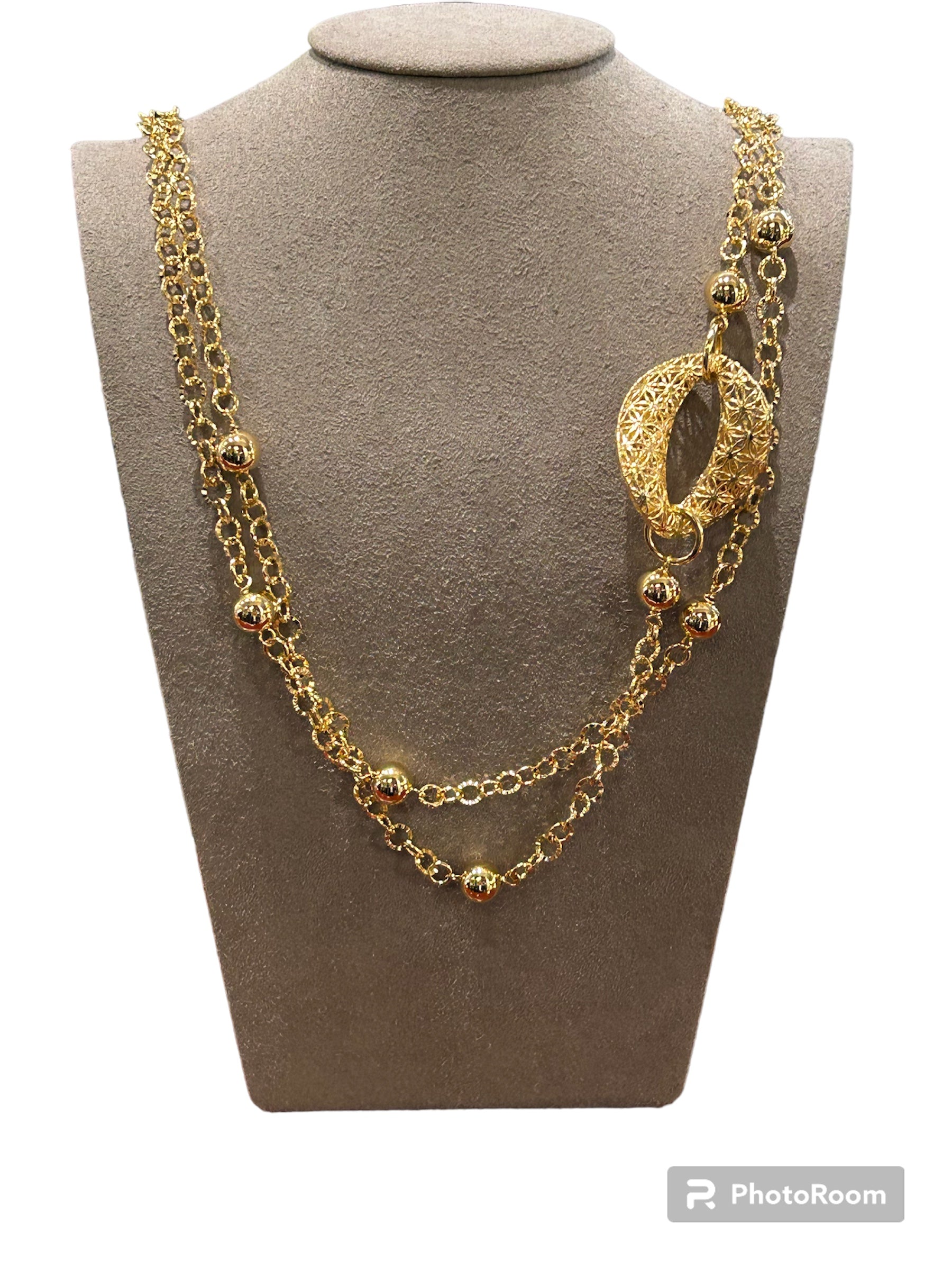 Lace-type necklace with fancy links in gilded bronze - SOL CL 003