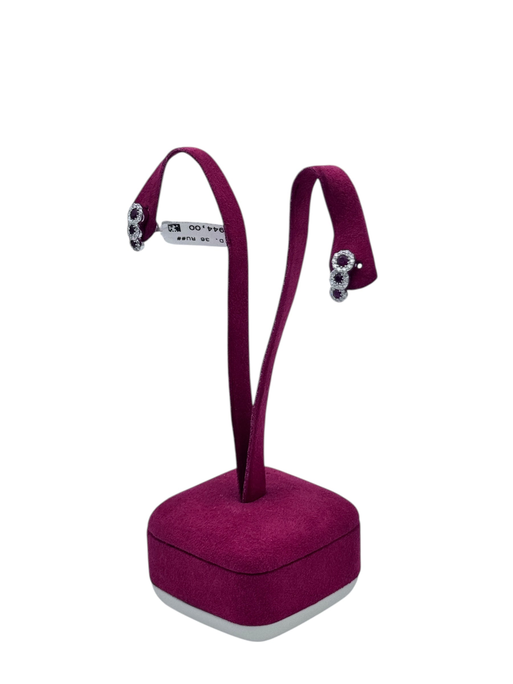 Diana - Orecchini trilogy in oro bianco 18kt, rubini e giro di diamanti - OR D. 36 RU