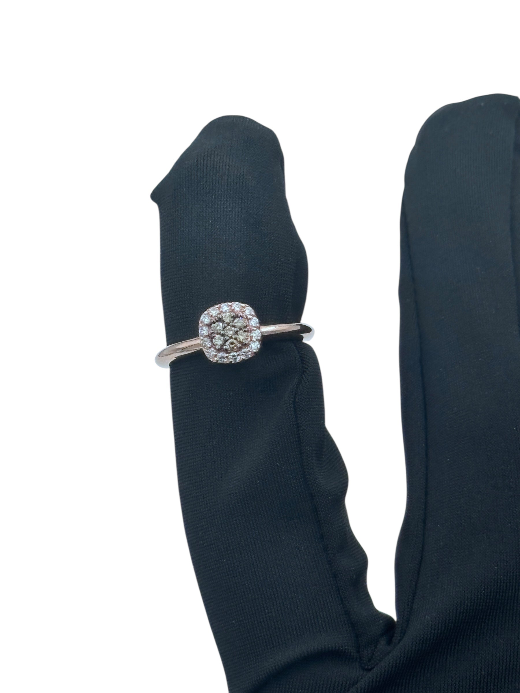 Diana - Anello in oro rosa 18kt e mosaico di diamanti brown, con giro di diamanti bianchi - AN DESIREE'