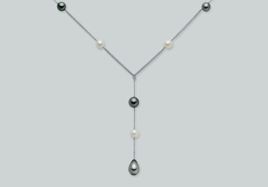 Collier or blanc, perles d'Australie blanches et grises - PCL931