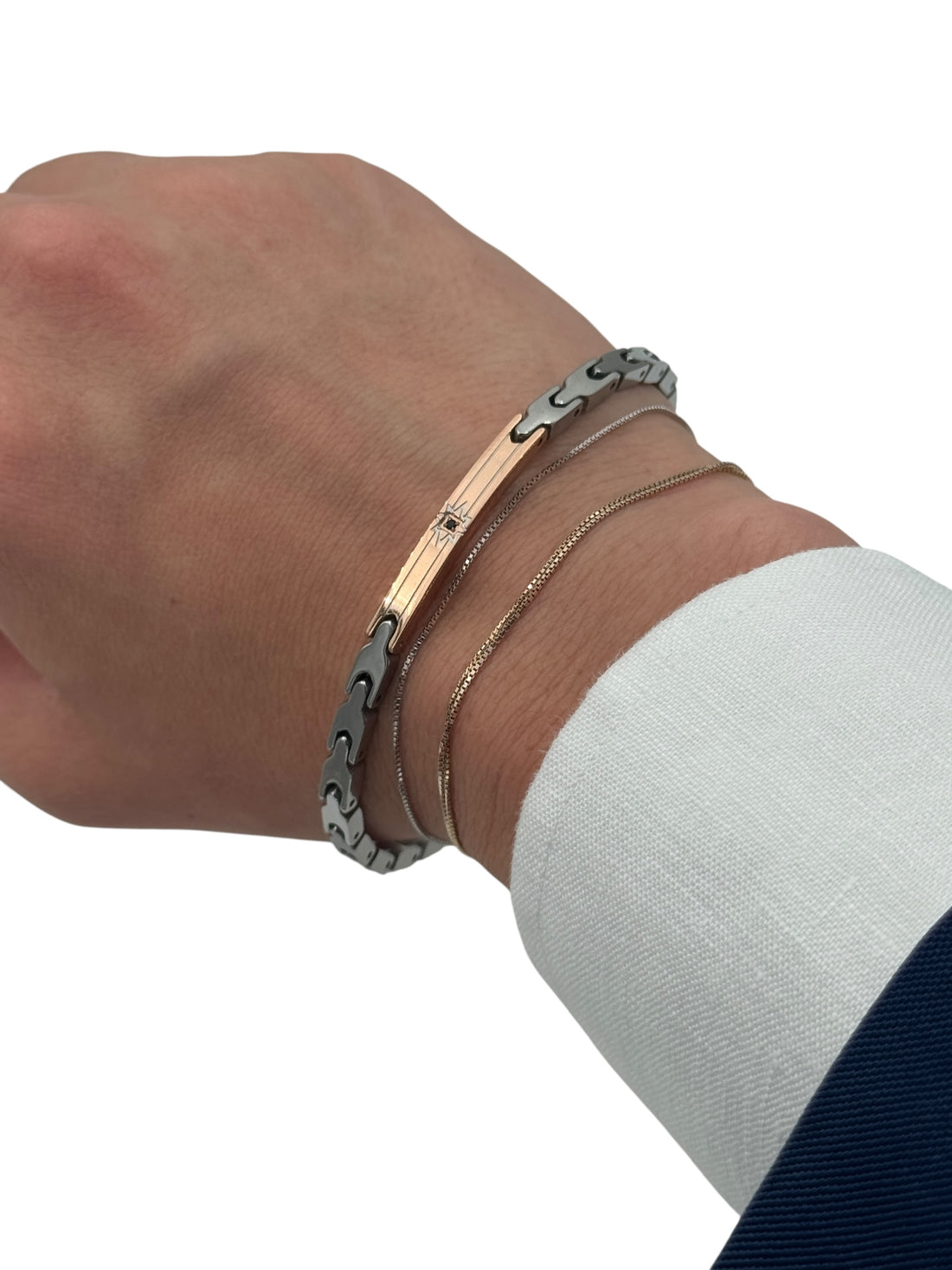 Bracciale da uomo Zancan acciaio piastrina rosé e cristallo  - UHB126