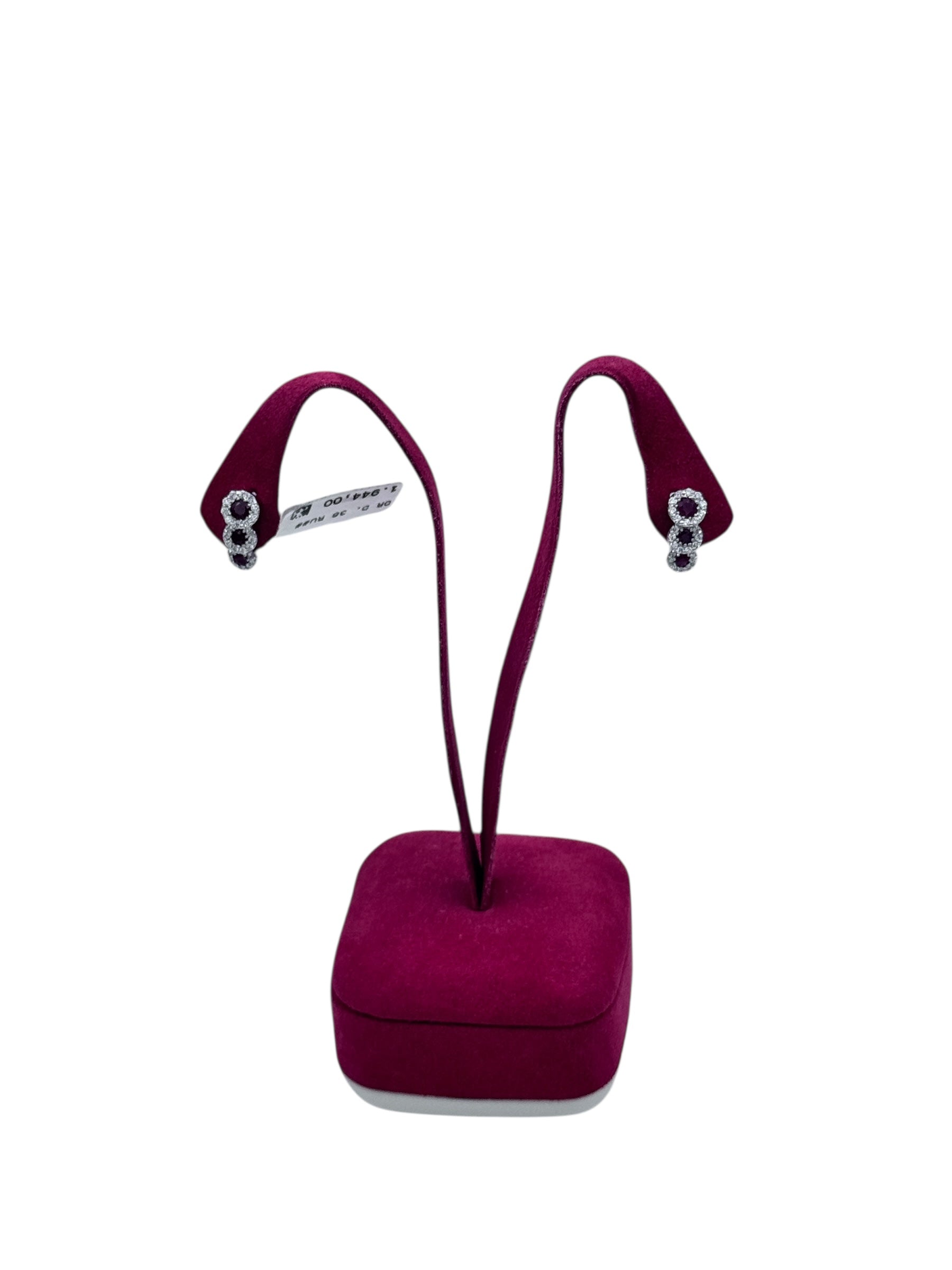 Diana - Orecchini trilogy in oro bianco 18kt, rubini e giro di diamanti - OR D. 36 RU