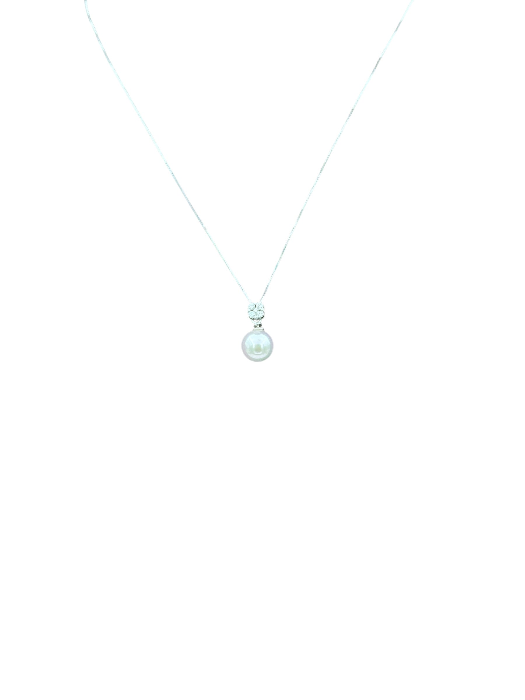 Diana - Collana in oro bianco 18kt, con mosaico di diamanti e perla centrale giapponese - CLPBR086MINI