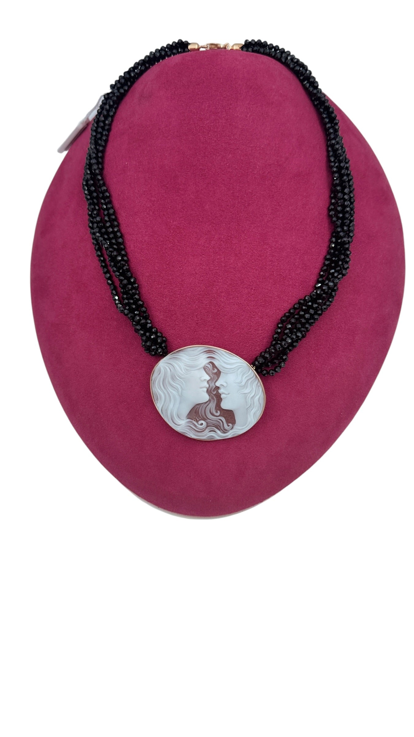 LUCEDEIMIEIOCCHI Choker multifilo in argento dorato, spinelli neri e cammeo naturale - LDMO 798 COL