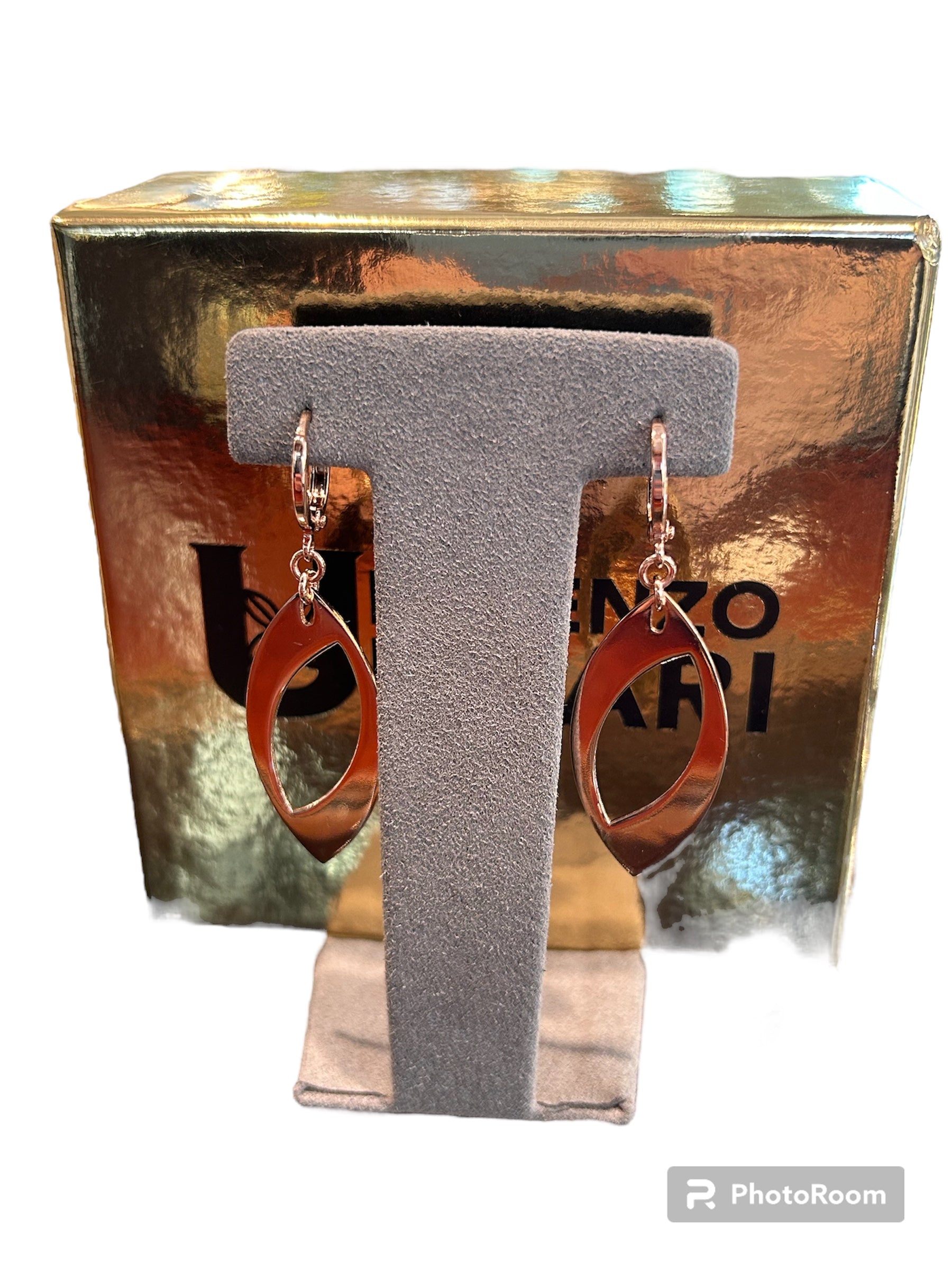 Boucles d'oreilles pendantes avec maillons oeil en bronze rosé - ELISABETH OR 044
