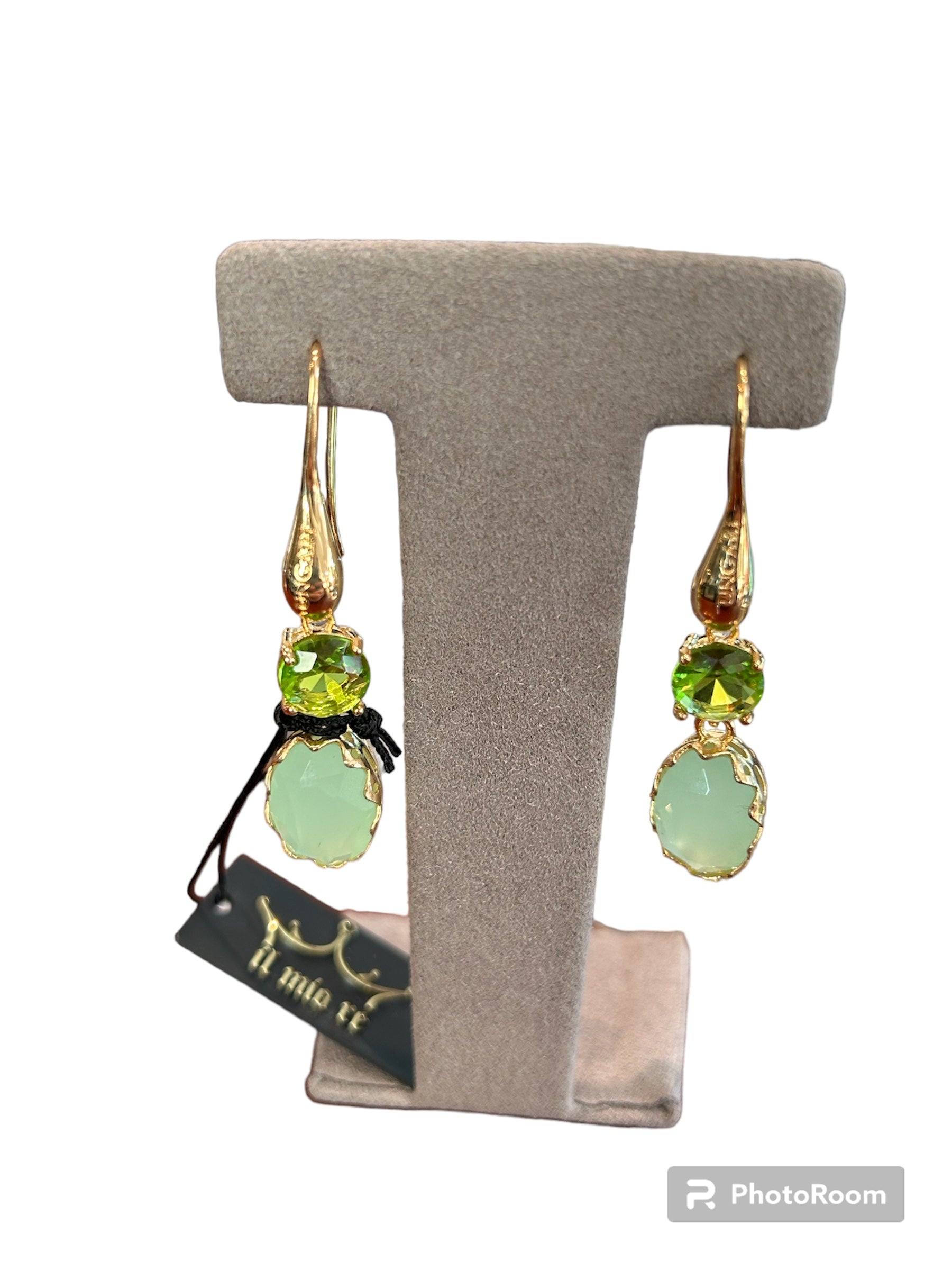 IL Mio Re - Gilt bronze pendant earrings with green stones - ILMIORE OR 045