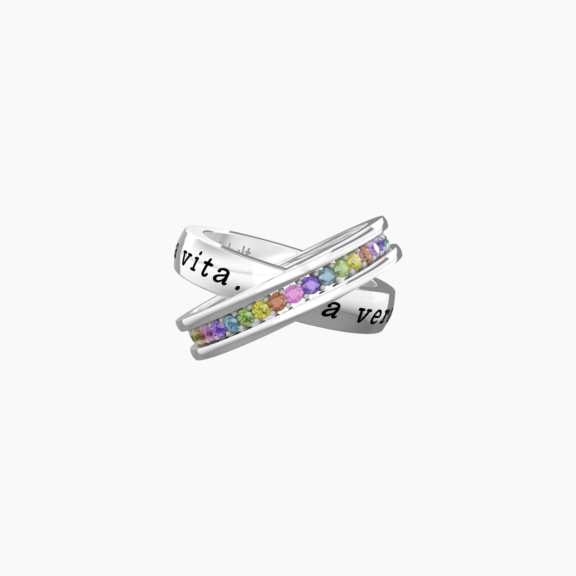 Ring with friend phrase and multicolor crystals A TRUE FRIEND IS FOR ALL LIFE - 721013