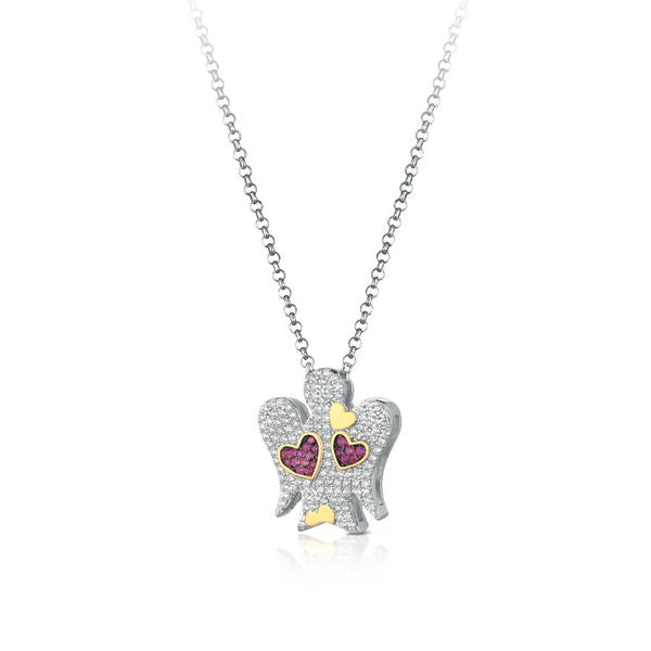 SILVER NECKLACE WITH ANGEL HEARTS AND ZIRCONIA - GIA371