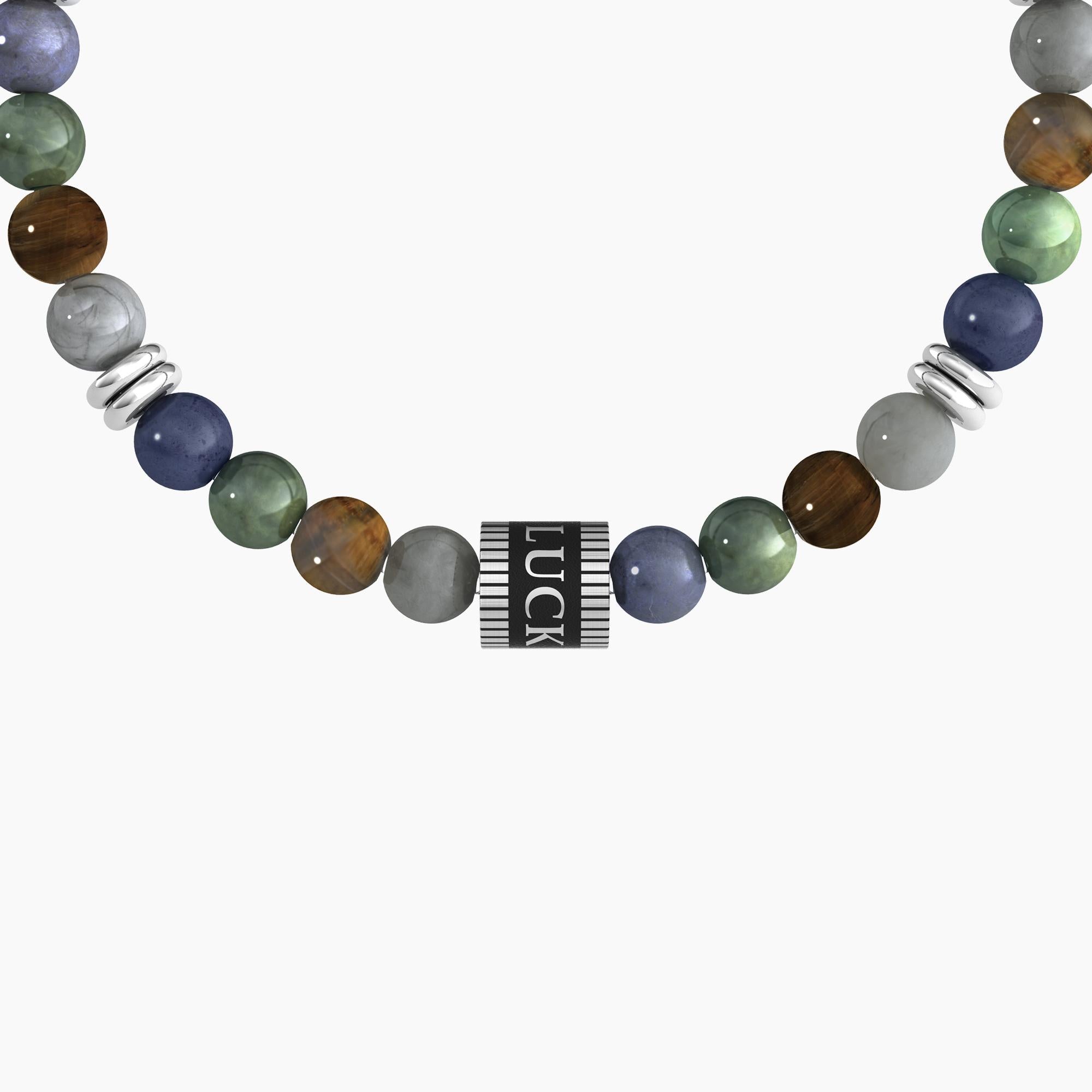 Men's elastic bracelet with multicolor stones GOOD LUCK- 732173