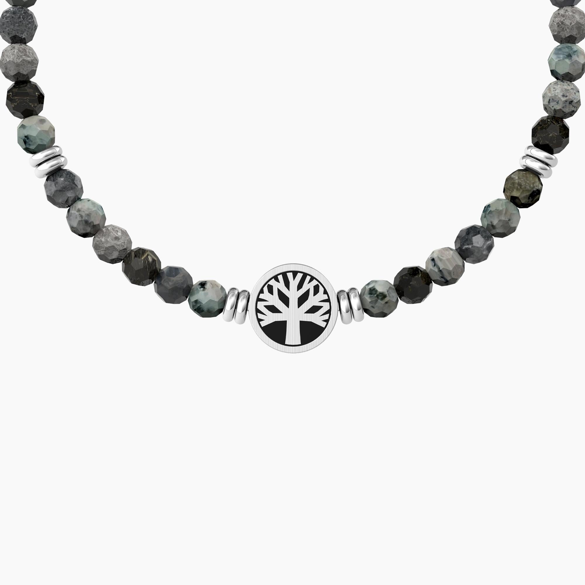 Men's elastic bracelet with gray agate and tree of life
 TREE OF LIFE - 732241