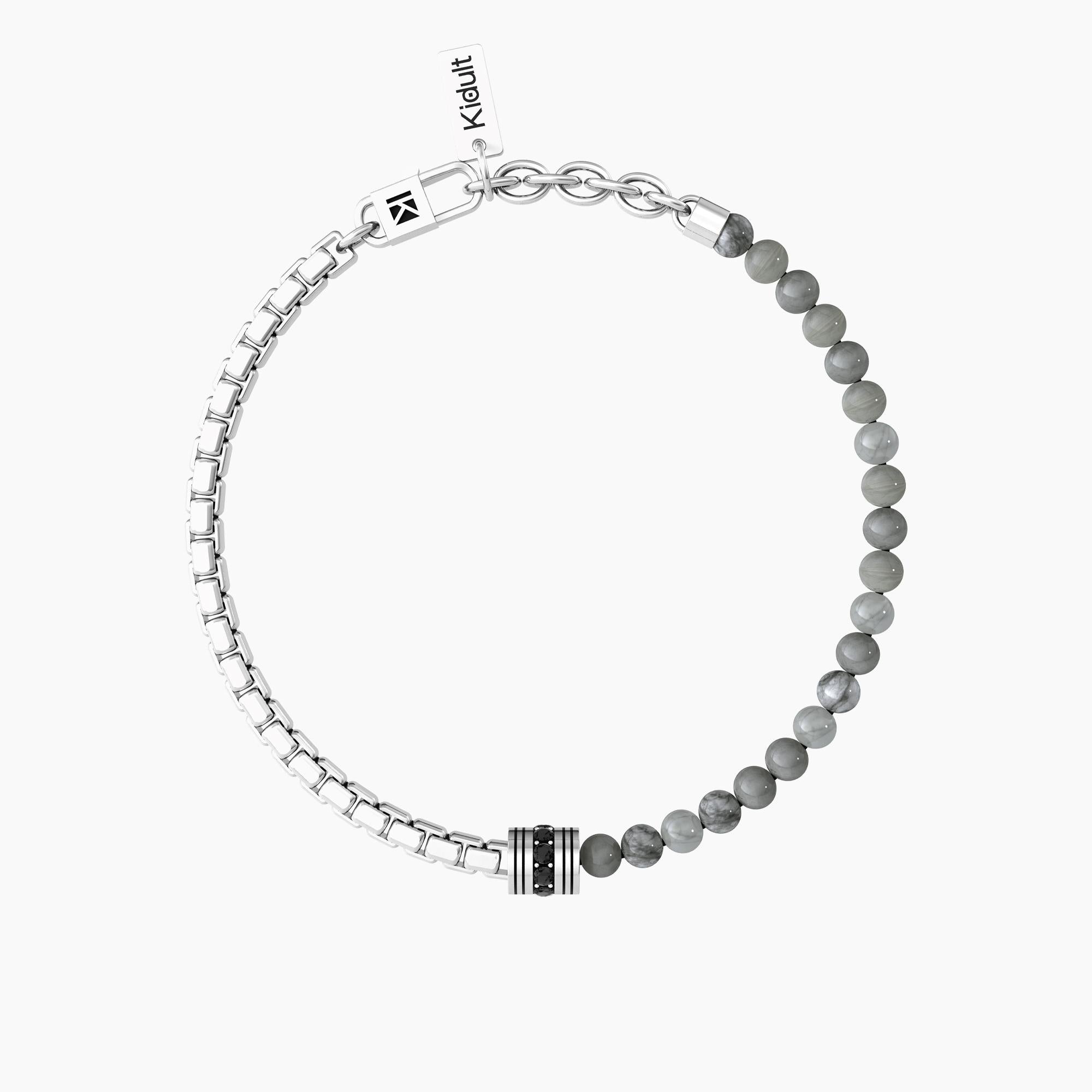 Kidult Herrenarmband mit Kette und grauem Achat, Balance – Energiestein – 732251