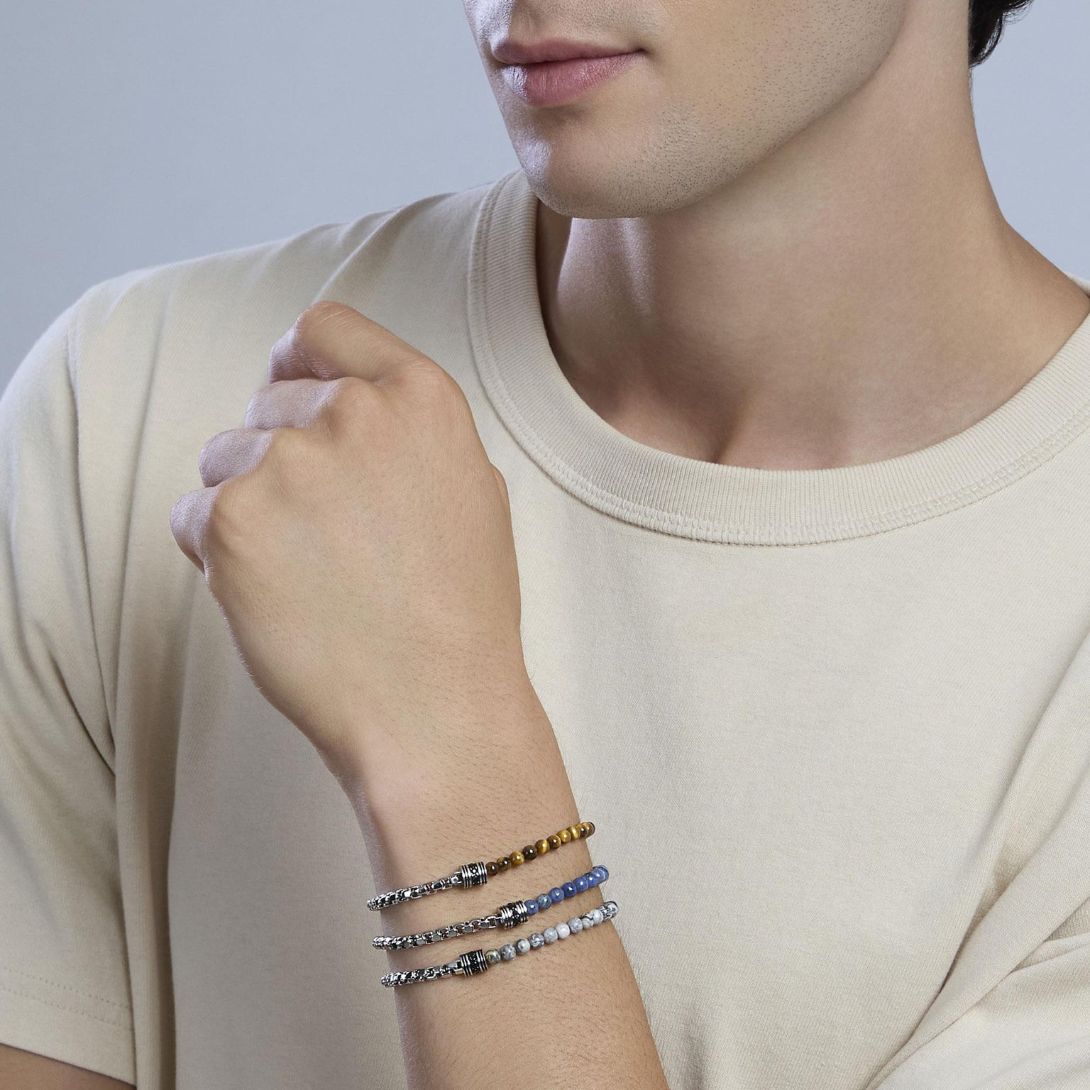 Kidult Herrenarmband mit Kette und grauem Achat, Balance – Energiestein – 732251