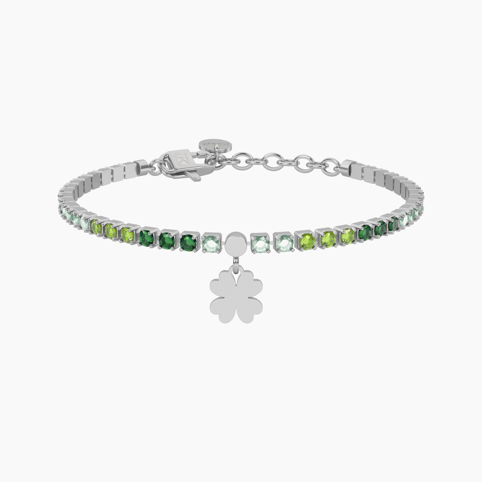 Bracciale donna collezione Symbols, Bracciale tennis verde con Quadrifoglio | buona fortuna - 732324