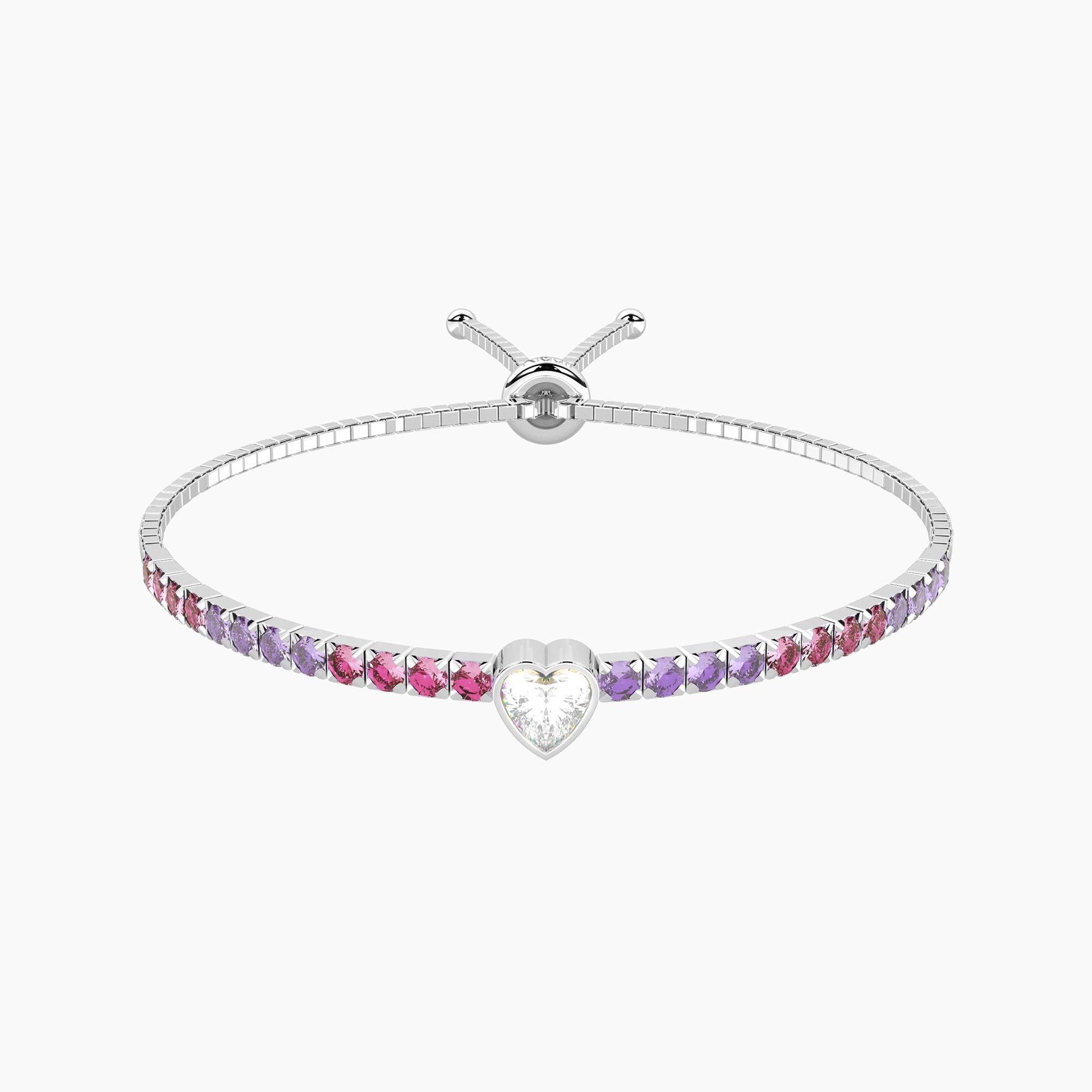 Bracciale tennis regolabile rosa e viola con Cuore | ti voglio bene - 732351