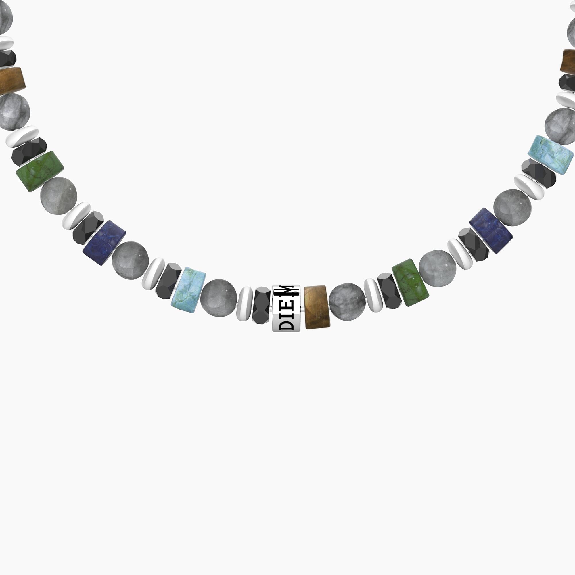 Bracciale Kidult da uomo con pietre multicolor e scritta Carpe diem - 732374