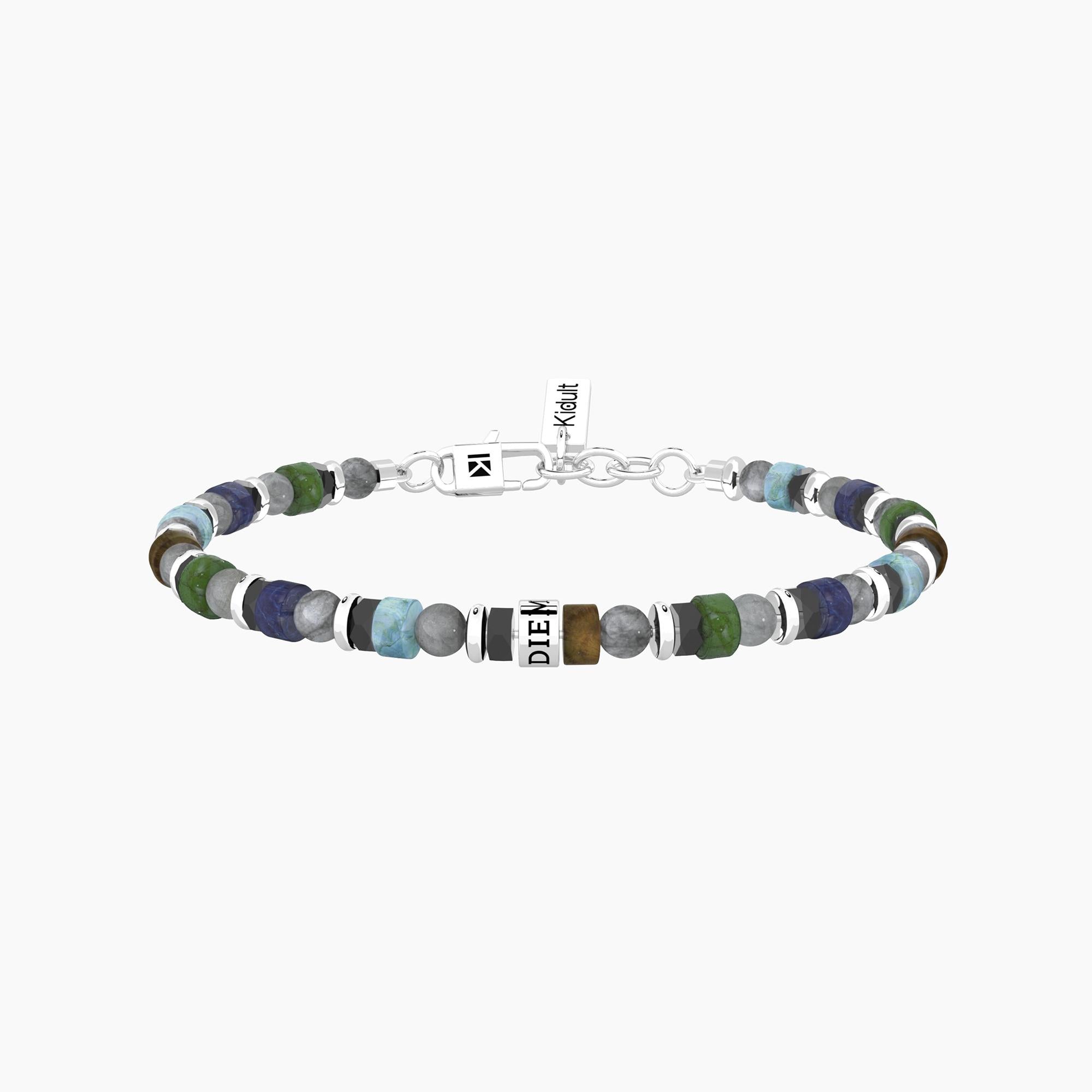 Bracciale Kidult da uomo con pietre multicolor e scritta Carpe diem - 732374