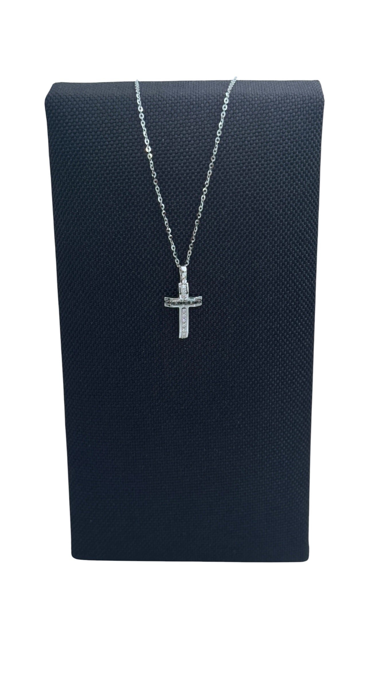 Collana Zancan croce in oro bianco 18kt, diamanti bianchi e diamanti neri - EC909B