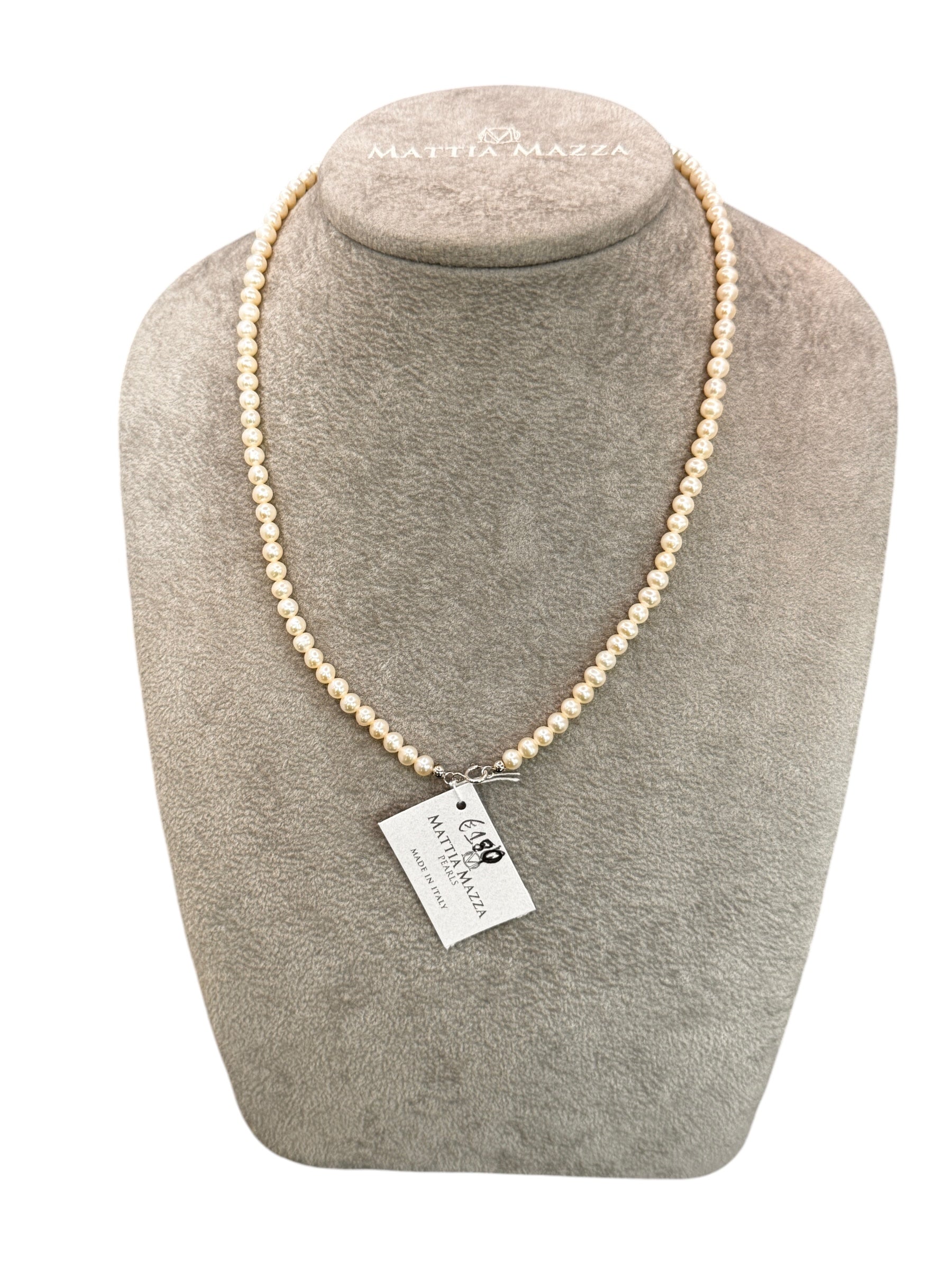 Mazza - Collana con perle fresh water, diametro 4-4.5, e chiusura in oro bianco 18kt - CL FRESH WATER 4-4.5