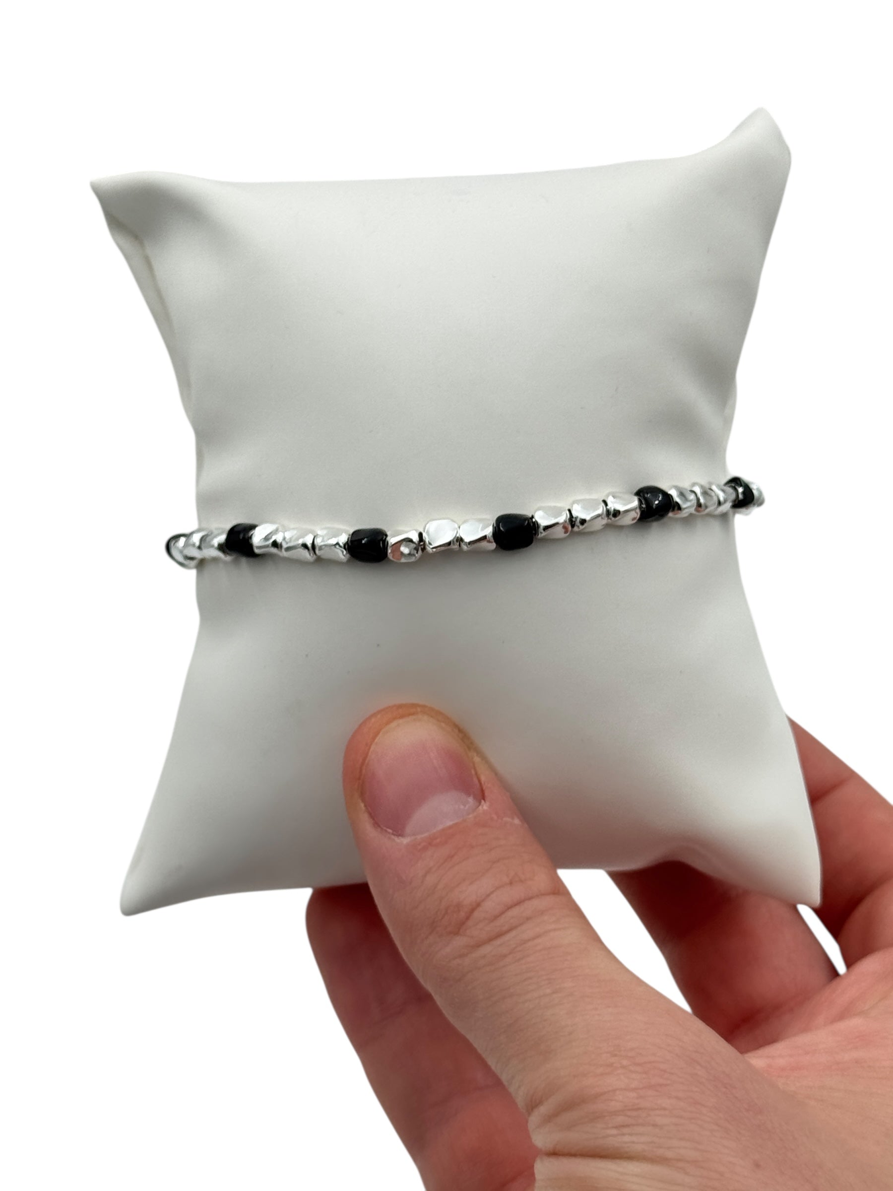 Bracciale Spadarella in argento, UOMO, con dettagli smaltati e catena, colore nero - SPBR628-nero