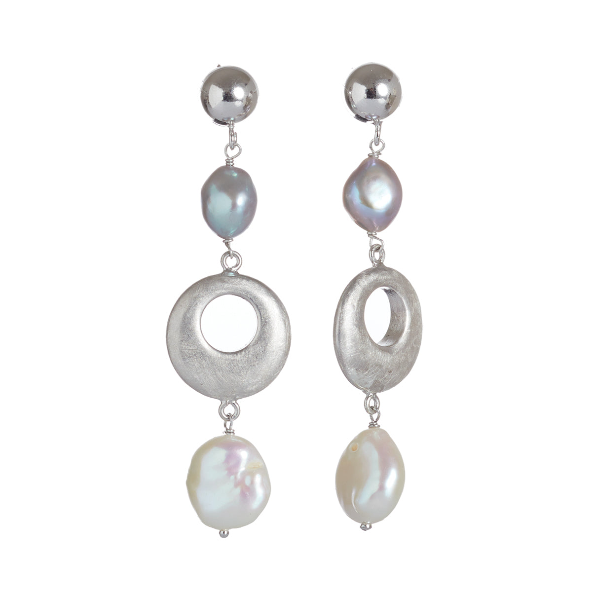 Koliè 925 - Orecchini in argento realizzato con perle naturali e elementi di argento satinati - OR MIKONOS 04B