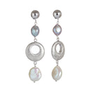 Koliè 925 - Silver earrings made with natural pearls and satin silver elements - OR MIKONOS 04B
